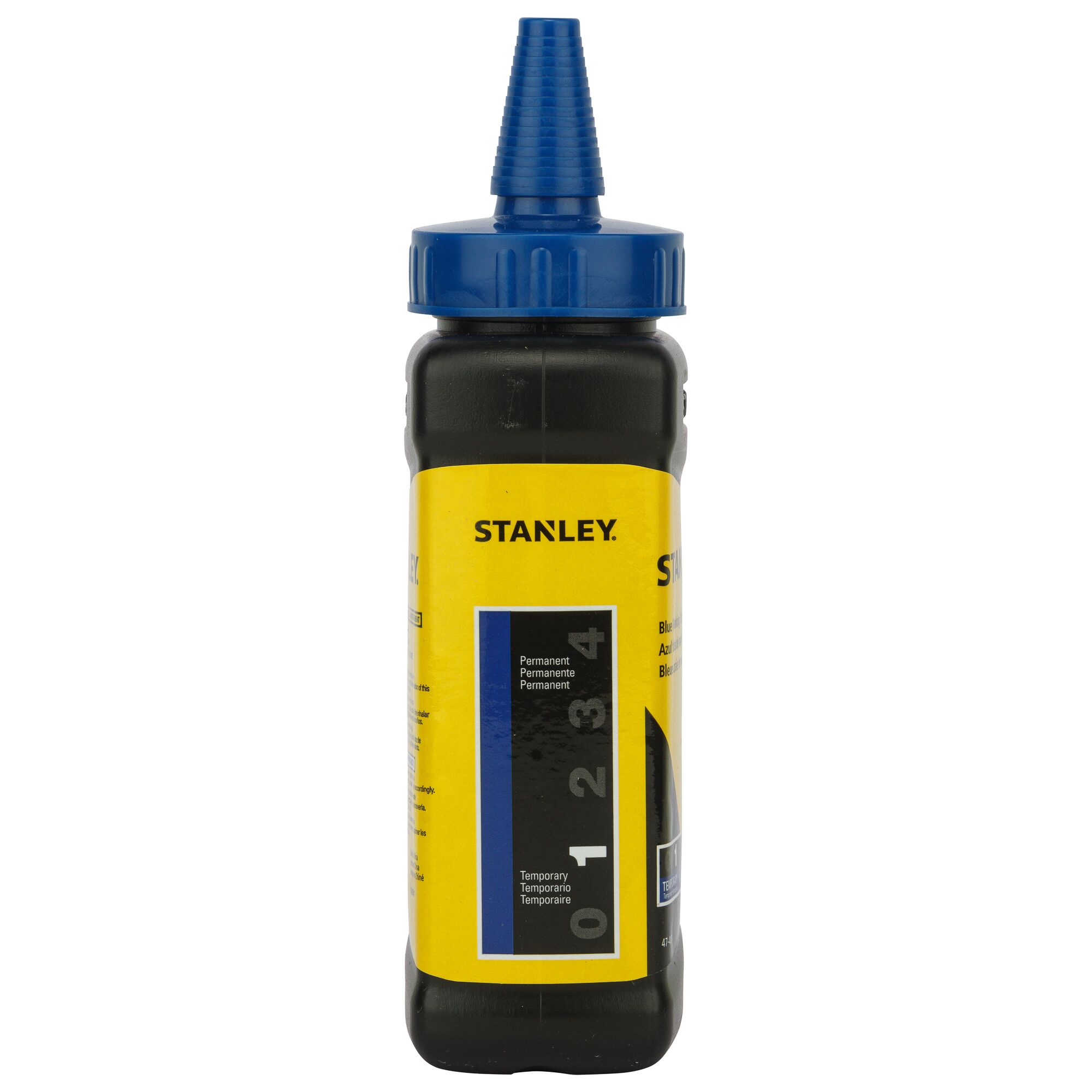 STANLEY 47-443 chalk bottle with yellow label and blue cap, front angle on white background.