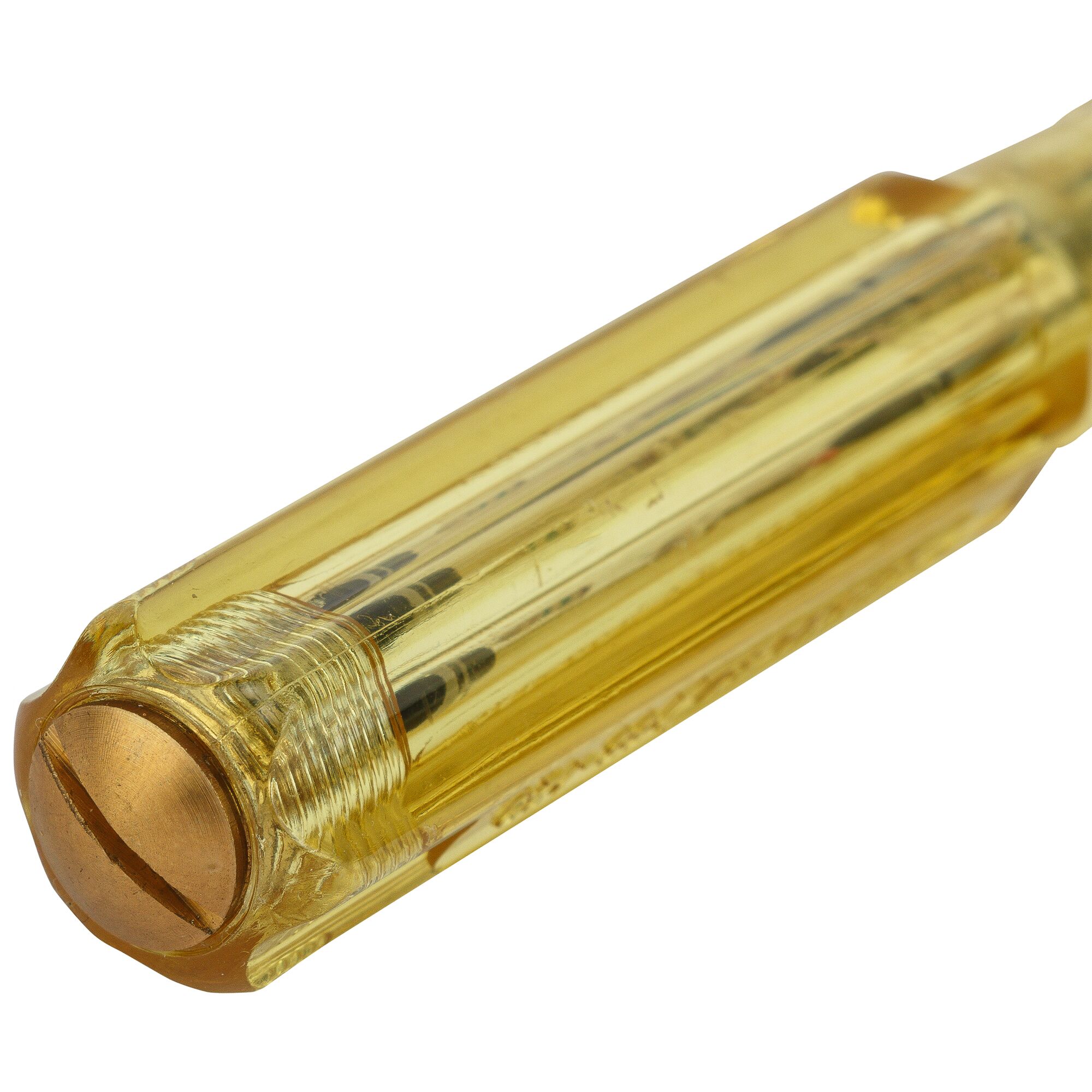 STANLEY 66-120 screwdriver with transparent yellow handle, close-up product photo