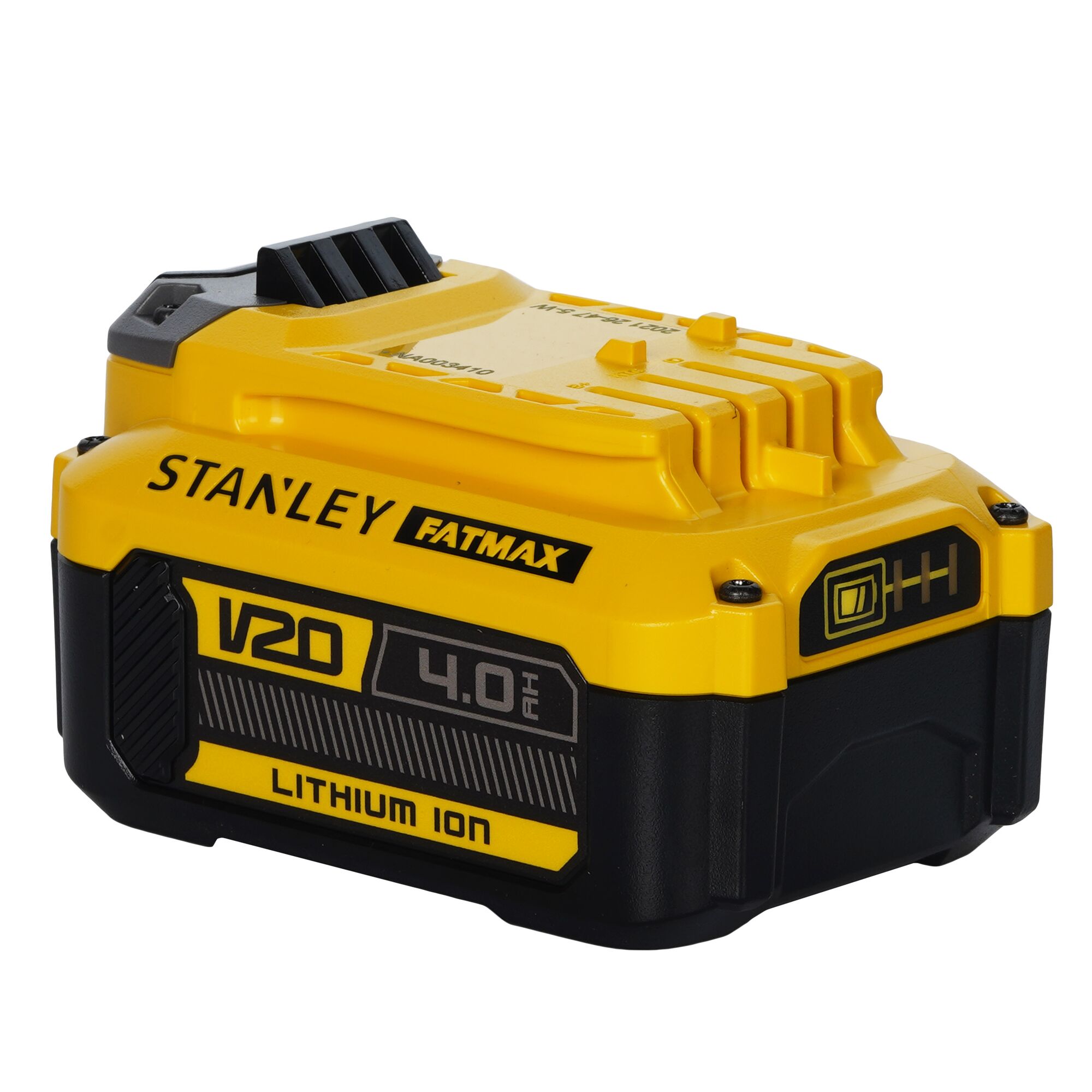 STANLEY SB204-KR FATMAX V20 4.0Ah lithium-ion battery, angled view on white background.