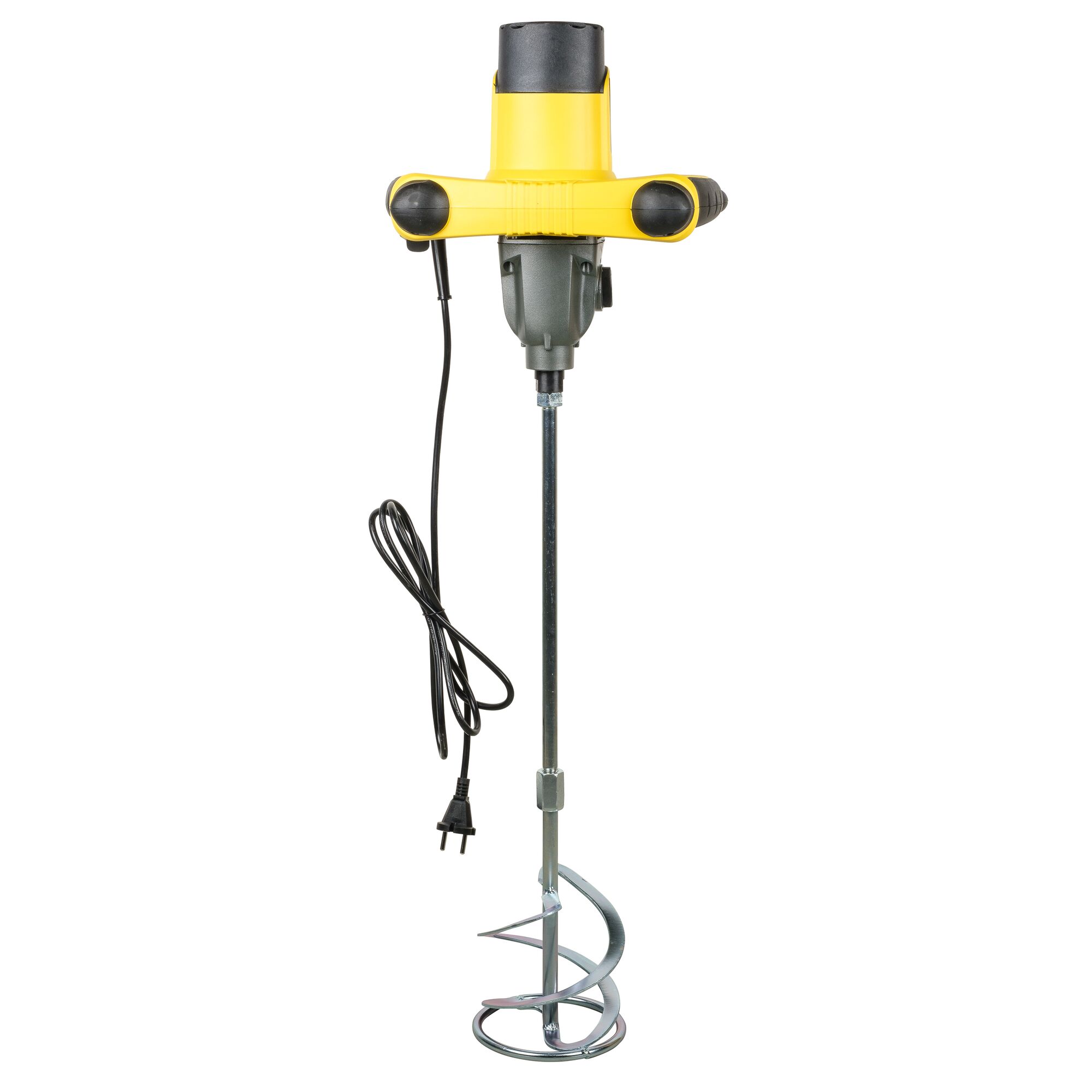STANLEY SDR1400-KR electric paint mixer, yellow and black, front angle on white background.