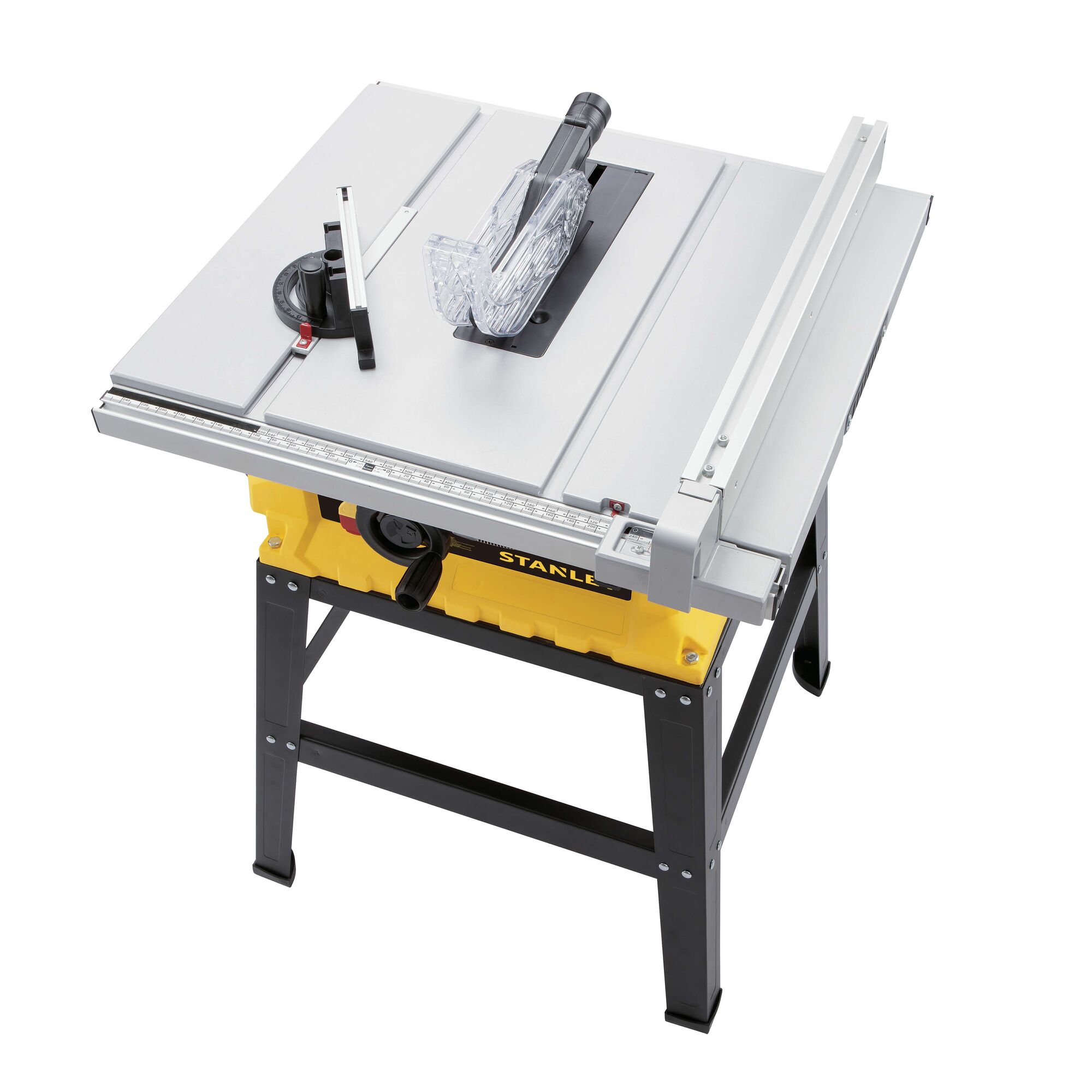 Stanley SST1801-B3 table saw, photography of front angle on white background.
