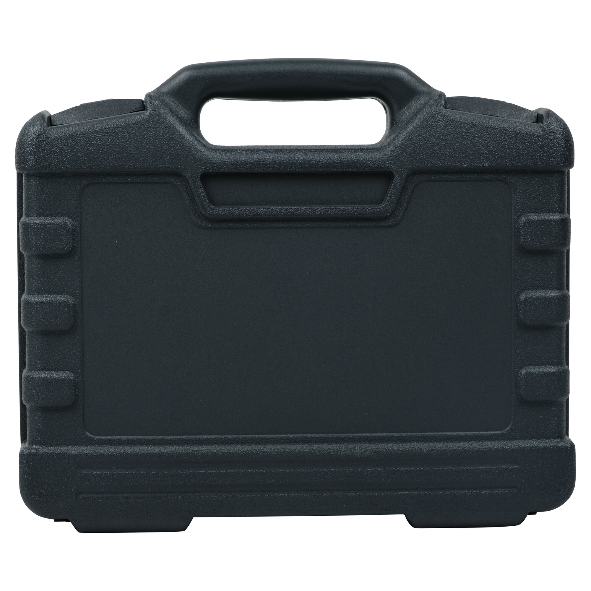 STANLEY STHT74981 black plastic tool case, front angle, with handle and rugged edges.