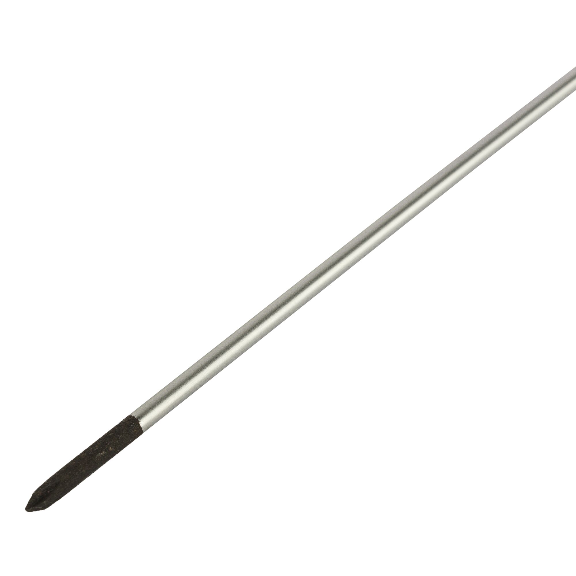 A close-up image of a round metal file with a pointed, abrasive tip and a long, cylindrical handle, photographed on a white background.
