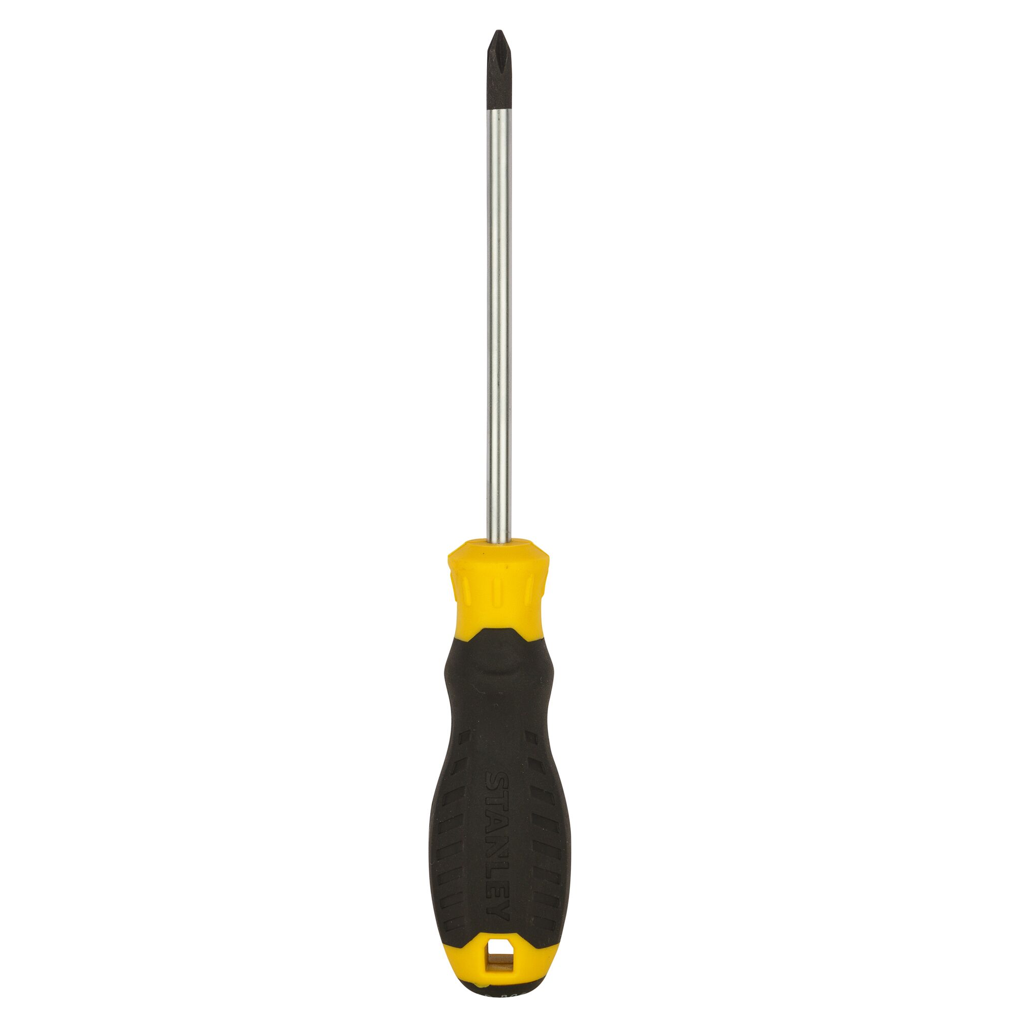 STANLEY STMT60805-8 Phillips screwdriver with yellow and black handle, front angle, white background.