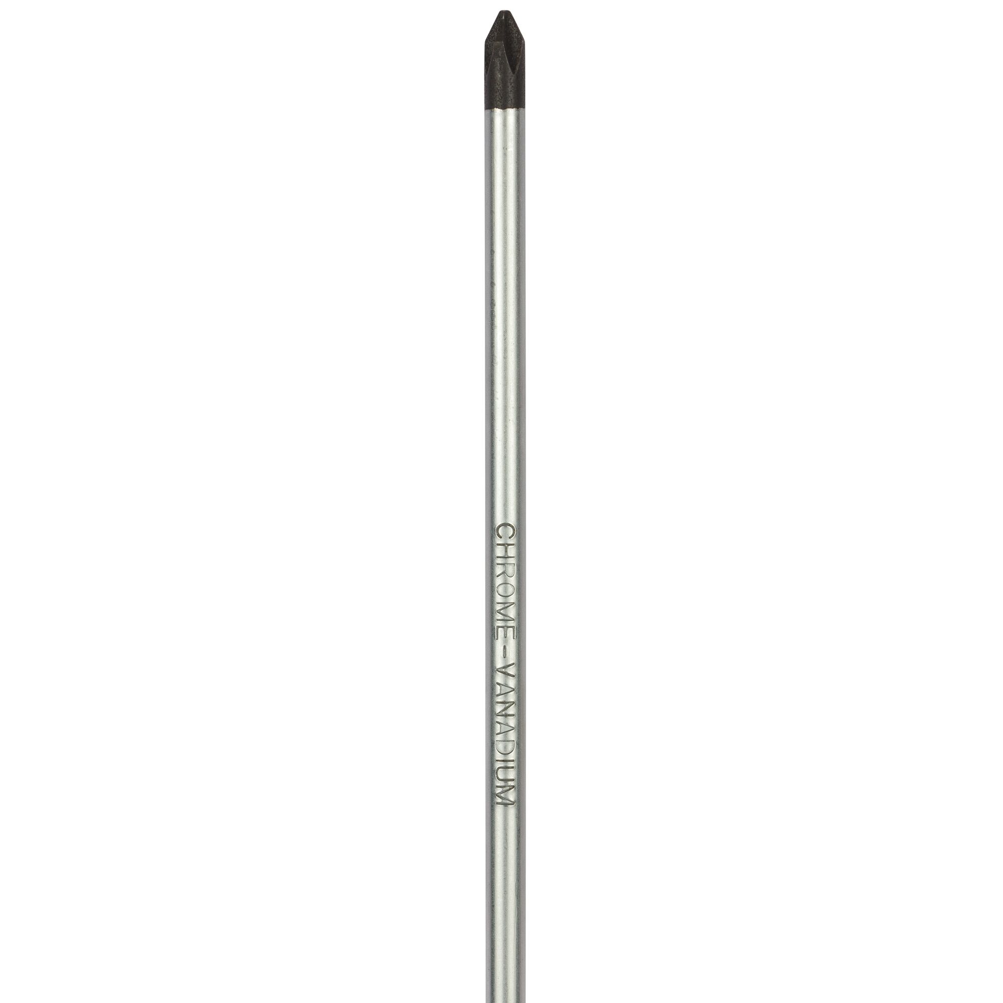 A single Stanley chrome vanadium Phillips screwdriver with a long silver shaft and a black cross-head tip, photographed against a white background.
