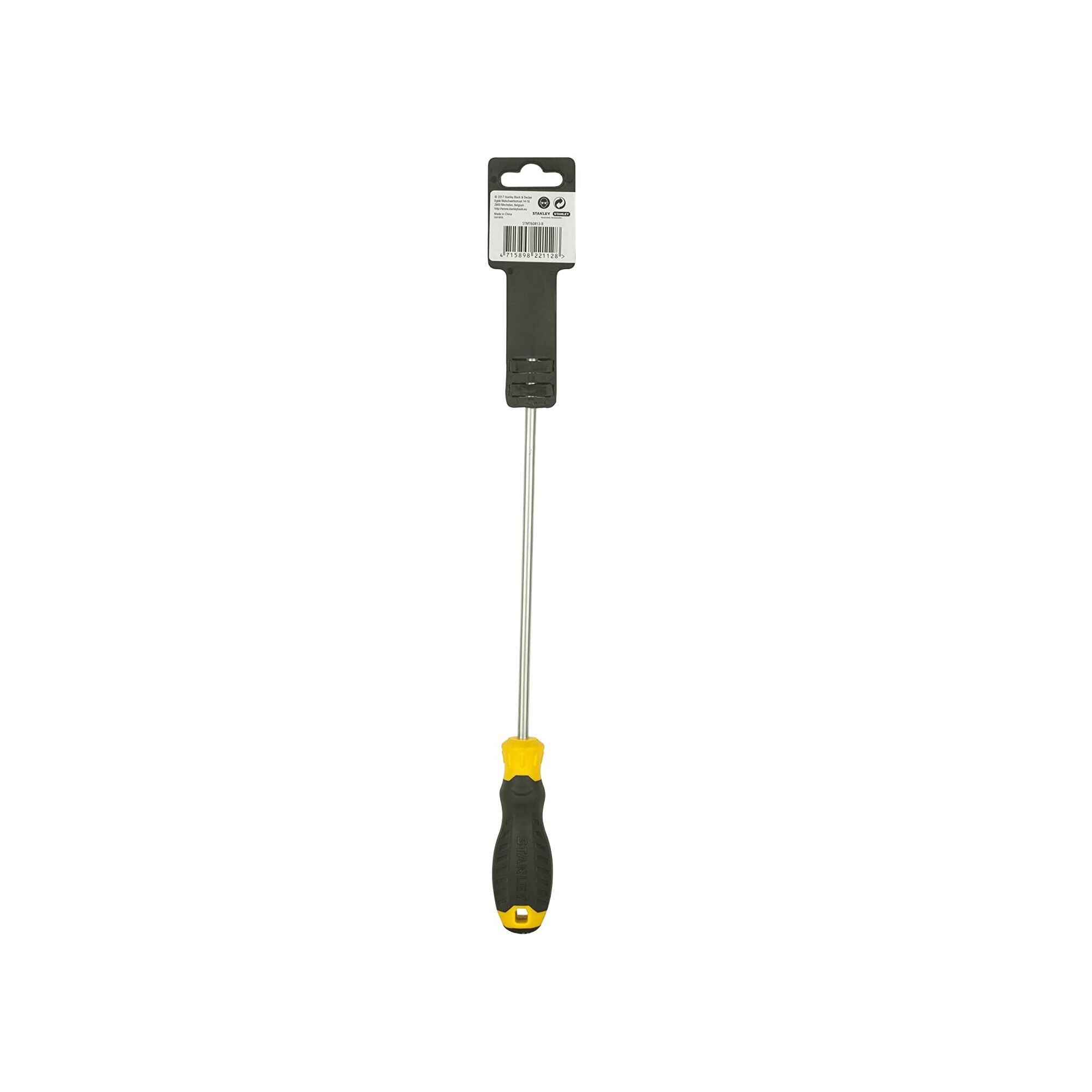STANLEY STMT60813-8 long screwdriver with black and yellow handle, front angle on white background.