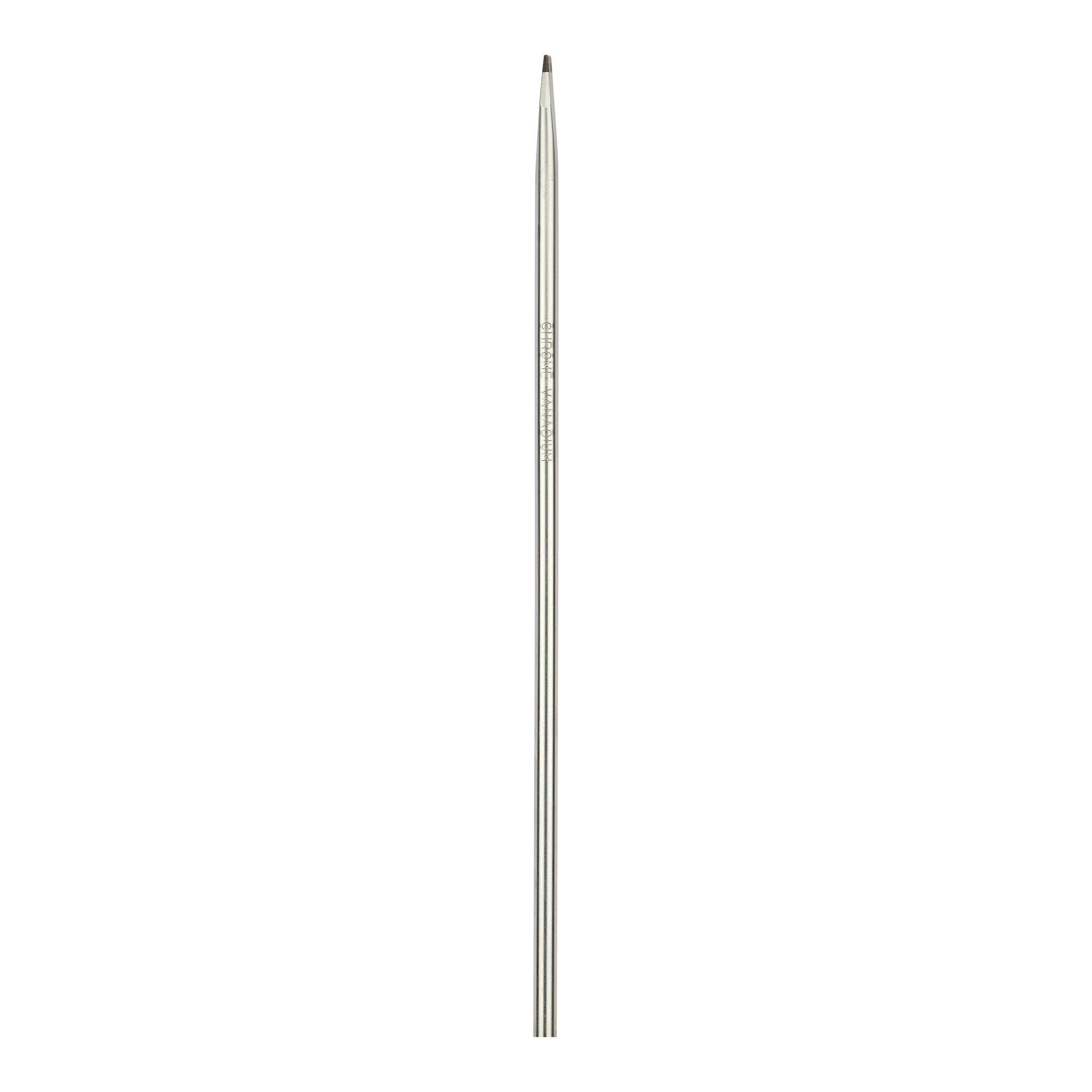 A metal automatic center punch tool standing vertically against a white background.