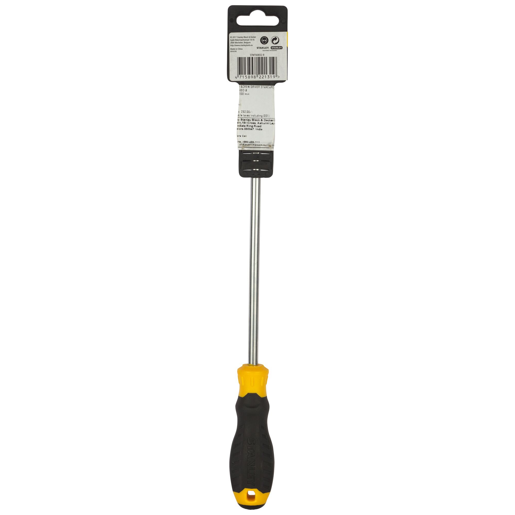 STANLEY STMT60832-8 long screwdriver with black and yellow handle, product on white background, front angle.