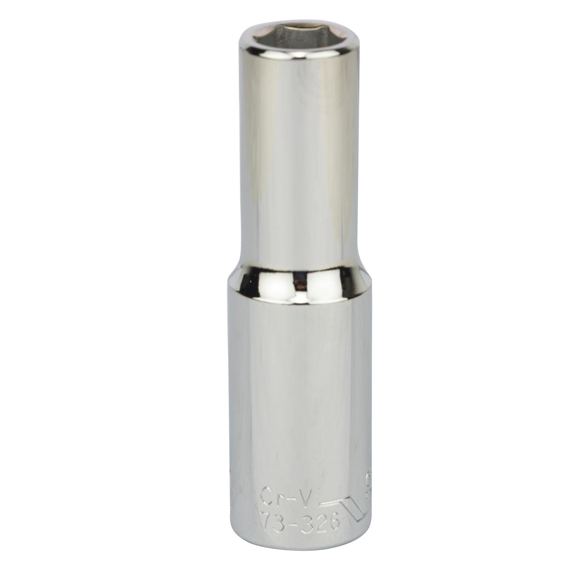 STANLEY STMT73326-8B chrome deep socket, tool photography, front angle, white background