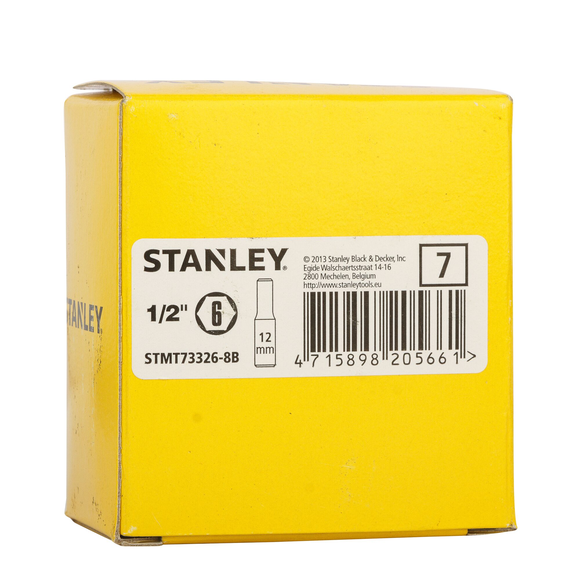 Photo of STANLEY STMT73326-8B yellow box packaging, product category photography, front angle view.