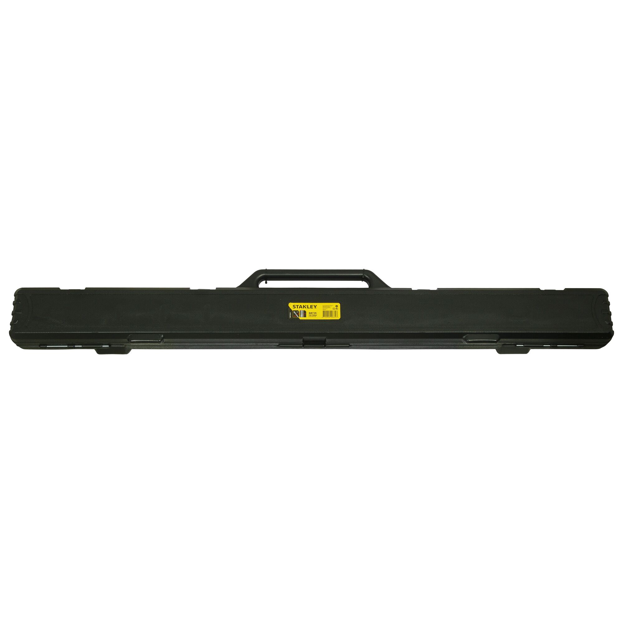 STANLEY STMT73592-8 black hard plastic tool case with handle, front view on white background.