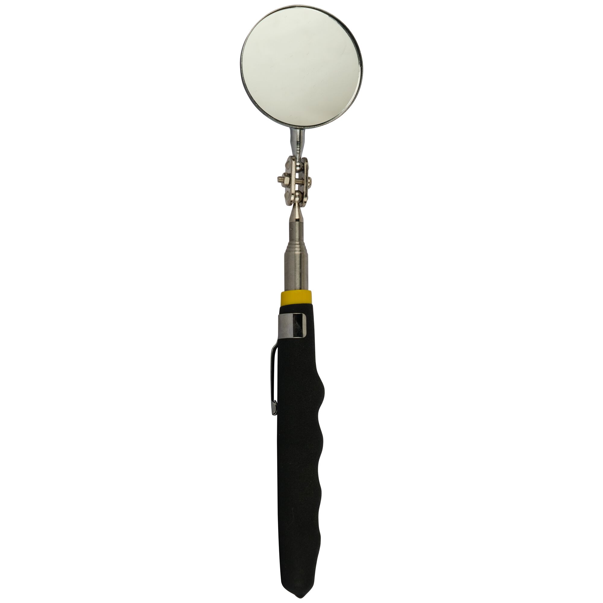 STANLEY STMT78241-8 inspection mirror with black grip handle, front angle, photography.