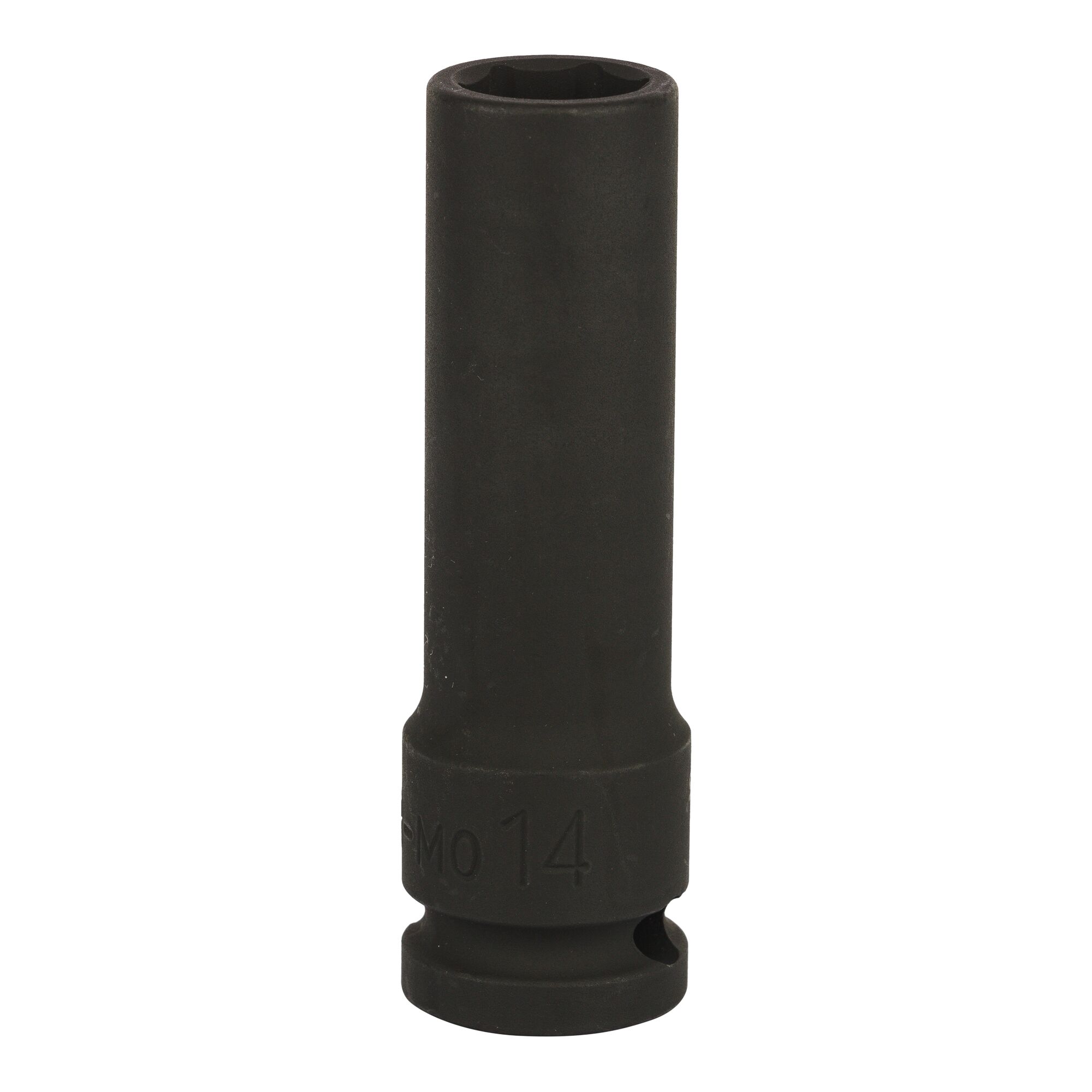 STANLEY STMT87501-8B deep impact socket, black steel, product photography, front angle