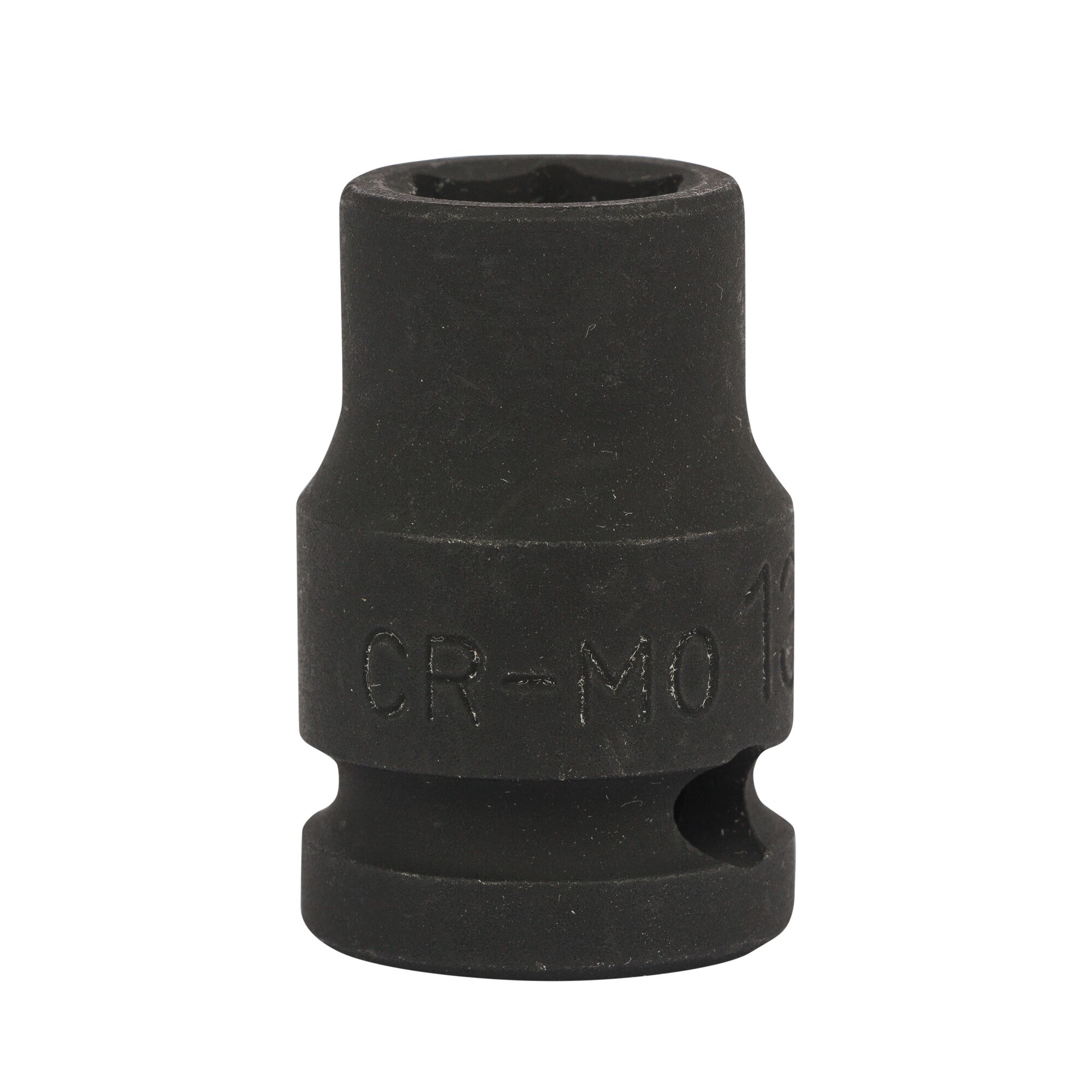 STANLEY STMT89440-8B black impact socket, cylindrical shape, front angle on white background.