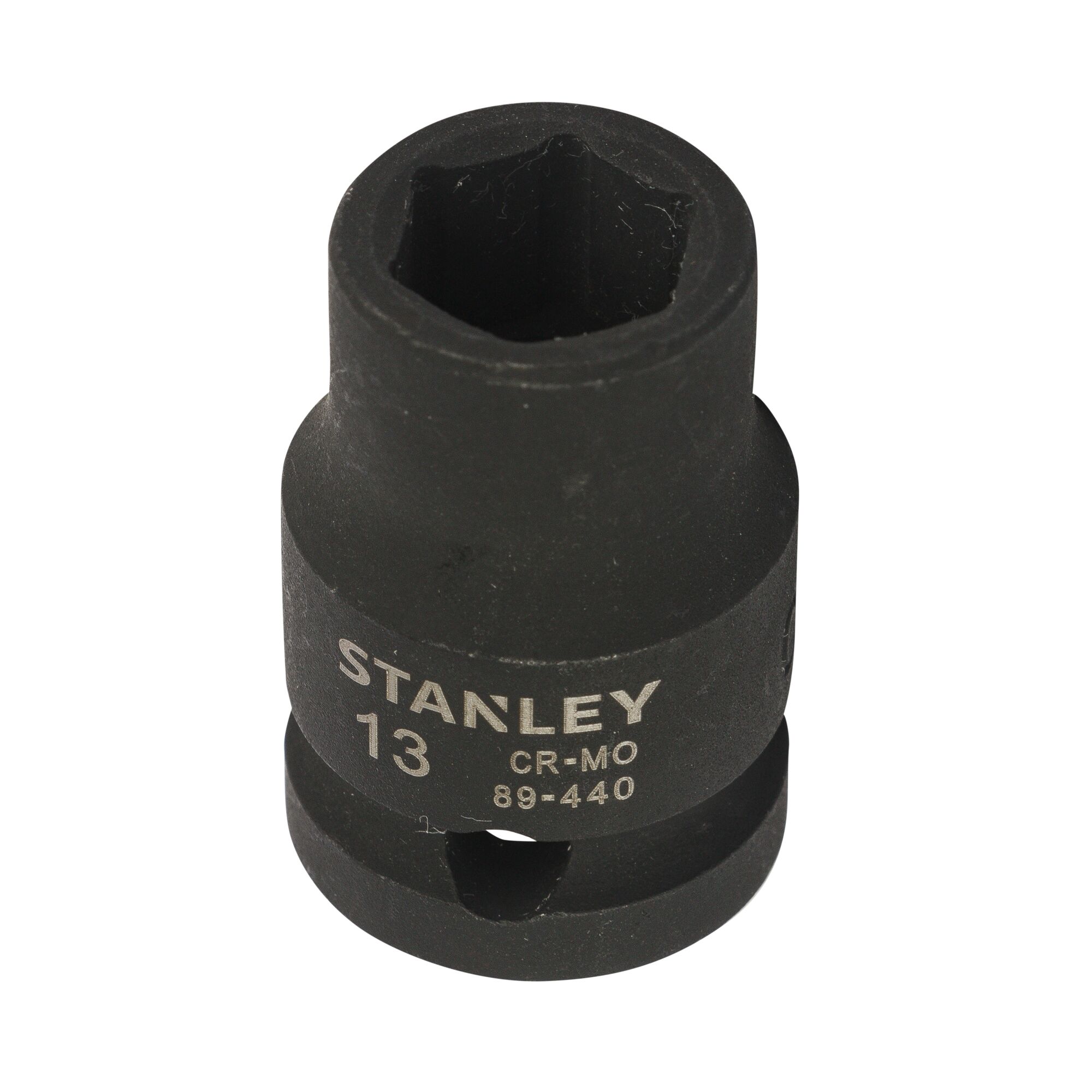 Stanley STMT89440-8B black impact socket, front angle photo, product category Photography.