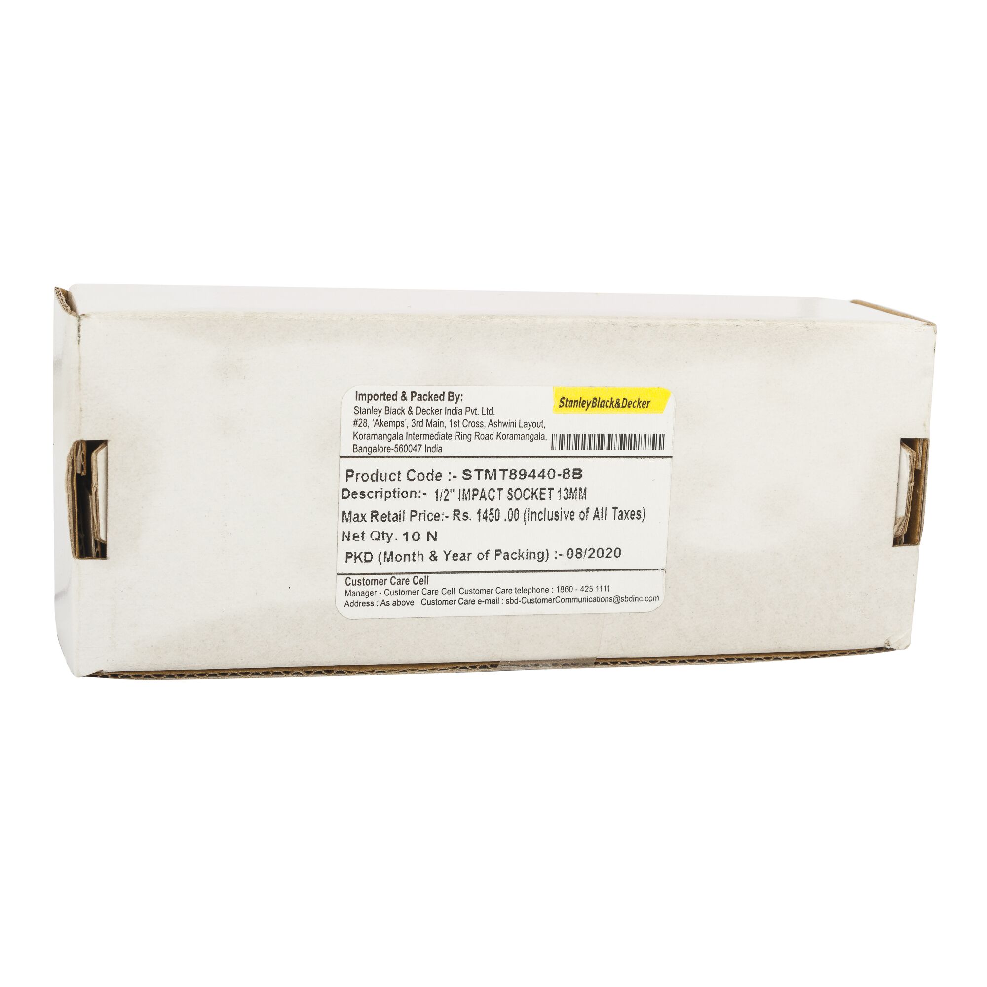 STANLEY STMT89440-8B box with label, white packaging, photography of front angle, product category socket.