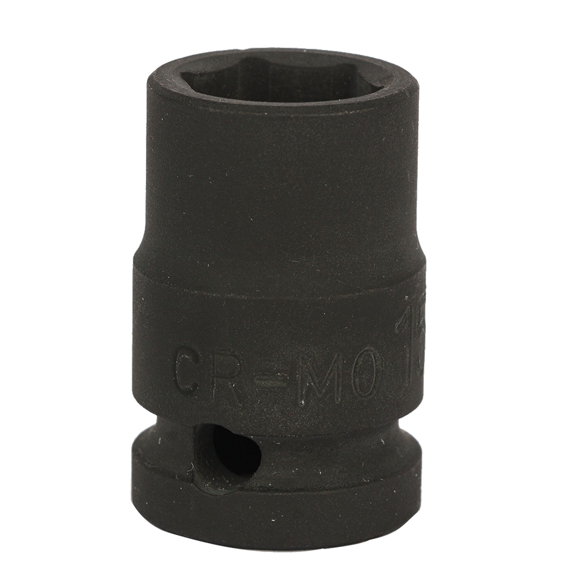 STANLEY STMT89442-8B black impact socket, hexagonal, front angle, photography product category.