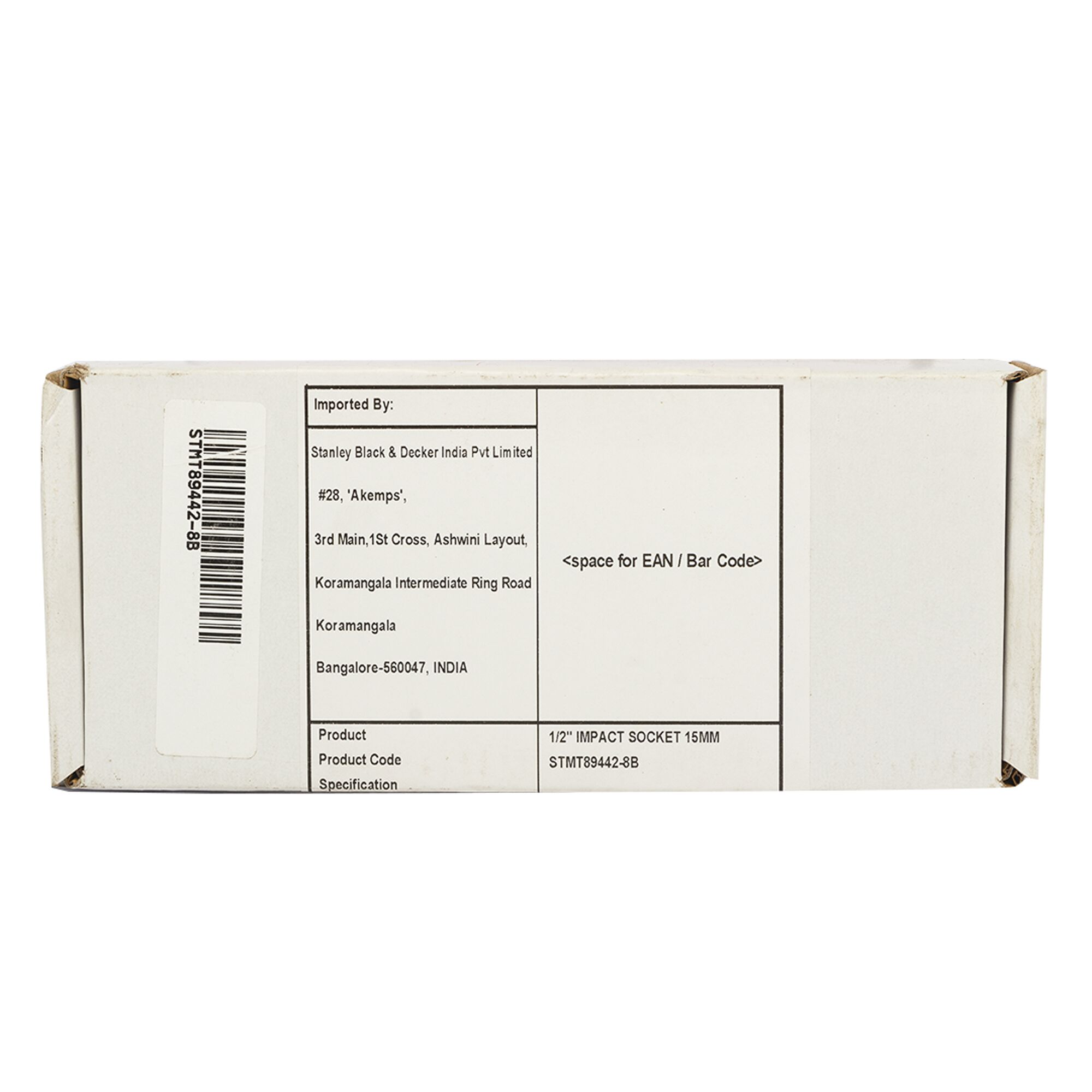 Stanley STMT89442-8B box rear angle showing barcode and product info for impact socket photography
