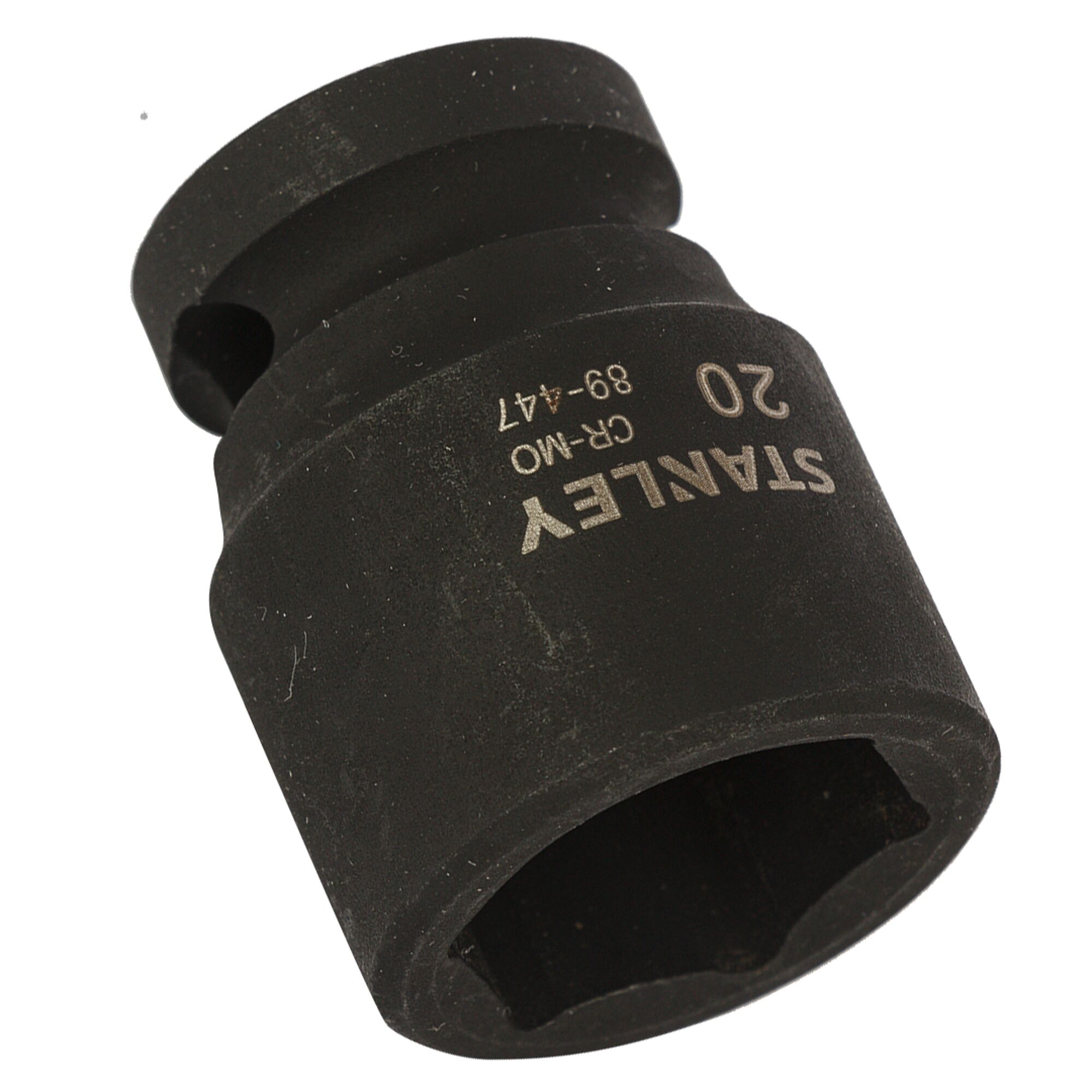 STANLEY STMT89447-8B black 20mm impact socket, angled view, tool photography