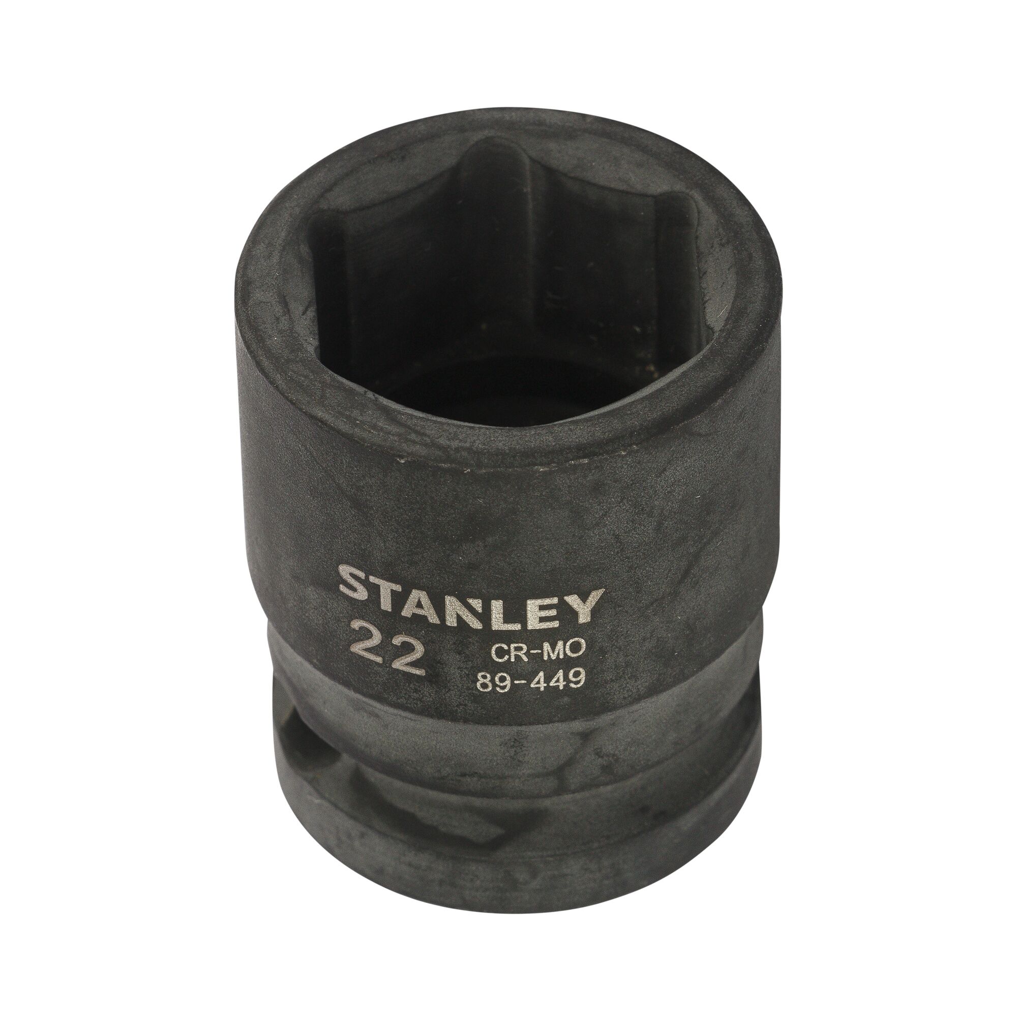STANLEY STMT89449-8B black 22mm impact socket, product close-up on white background.
