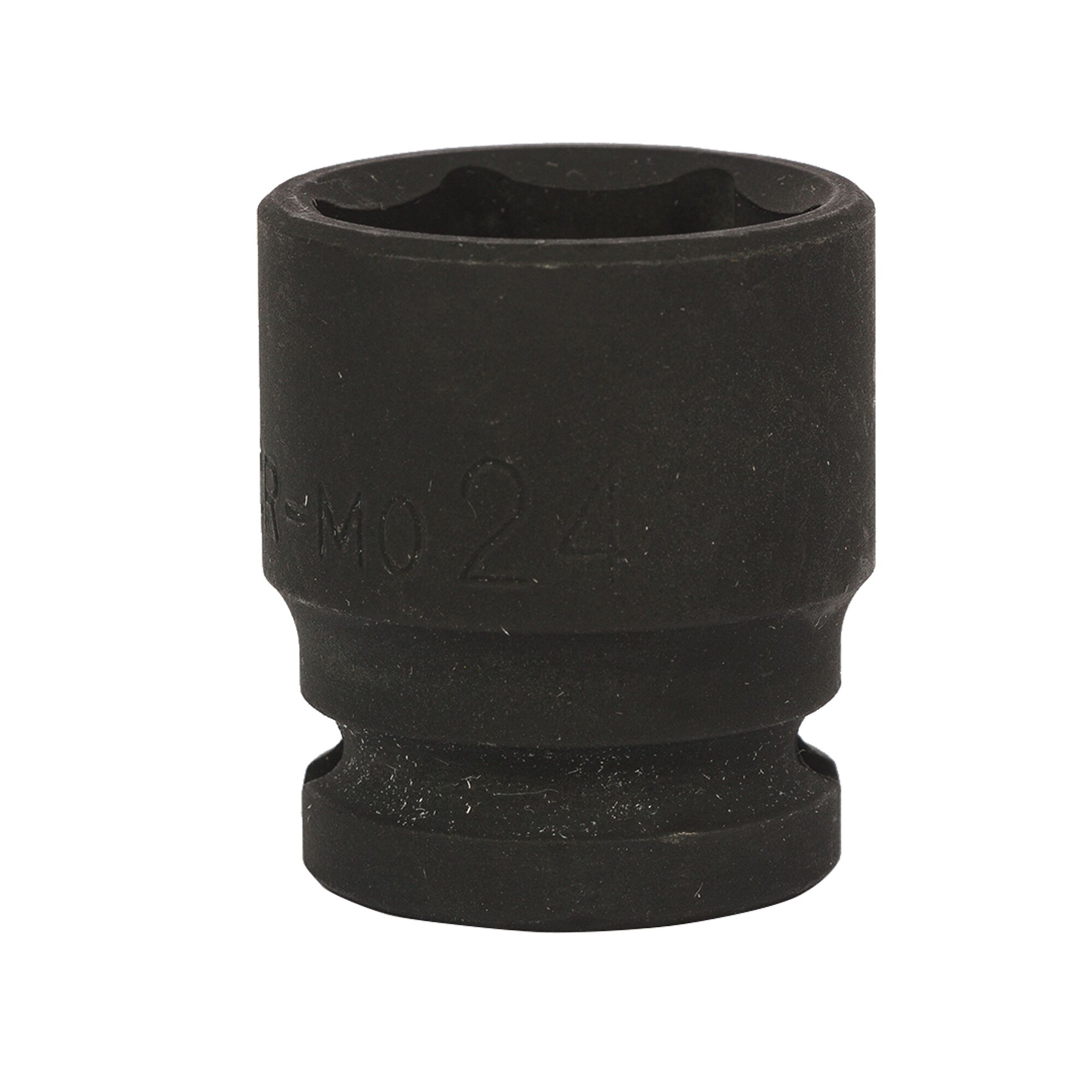 STANLEY STMT89451-8B black impact socket, front angle, cylindrical tool with engraved size markings.