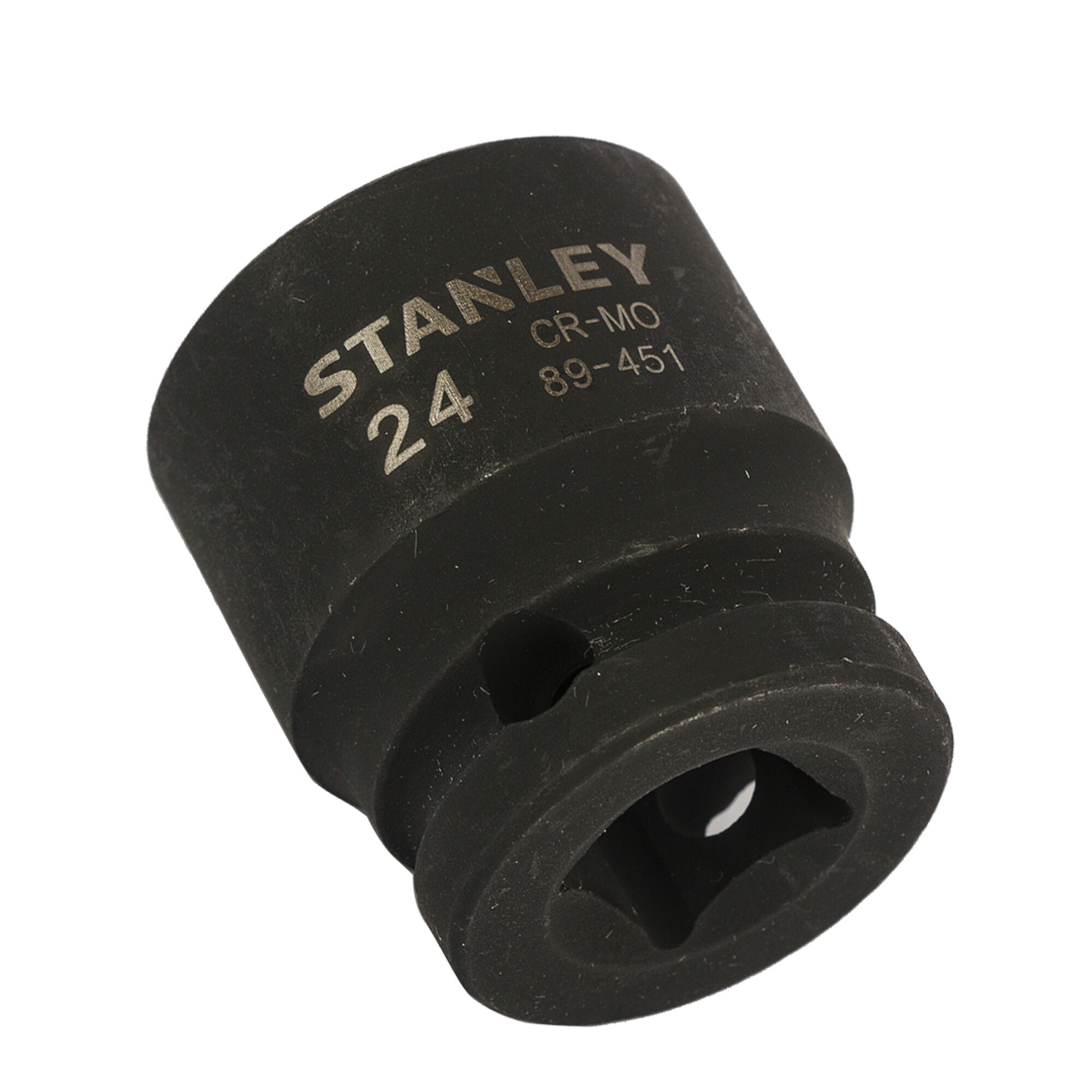 Stanley STMT89451-8B black impact socket, photography from angled top on white background.