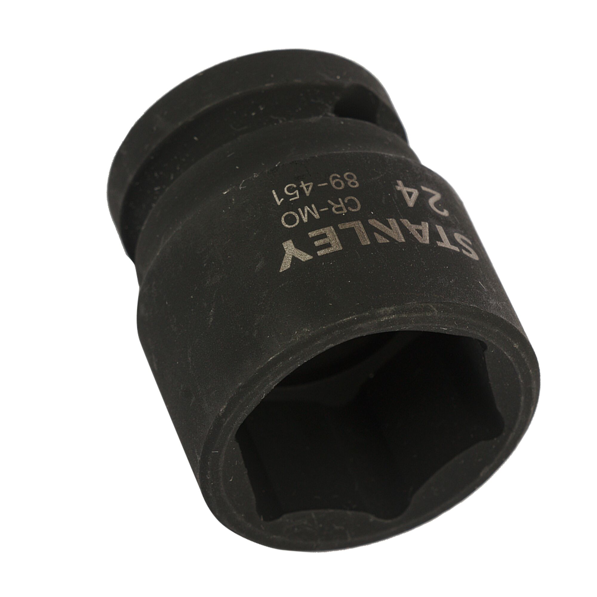 STANLEY STMT89451-8B black impact socket, front angle photography, tool accessory with engraved markings.