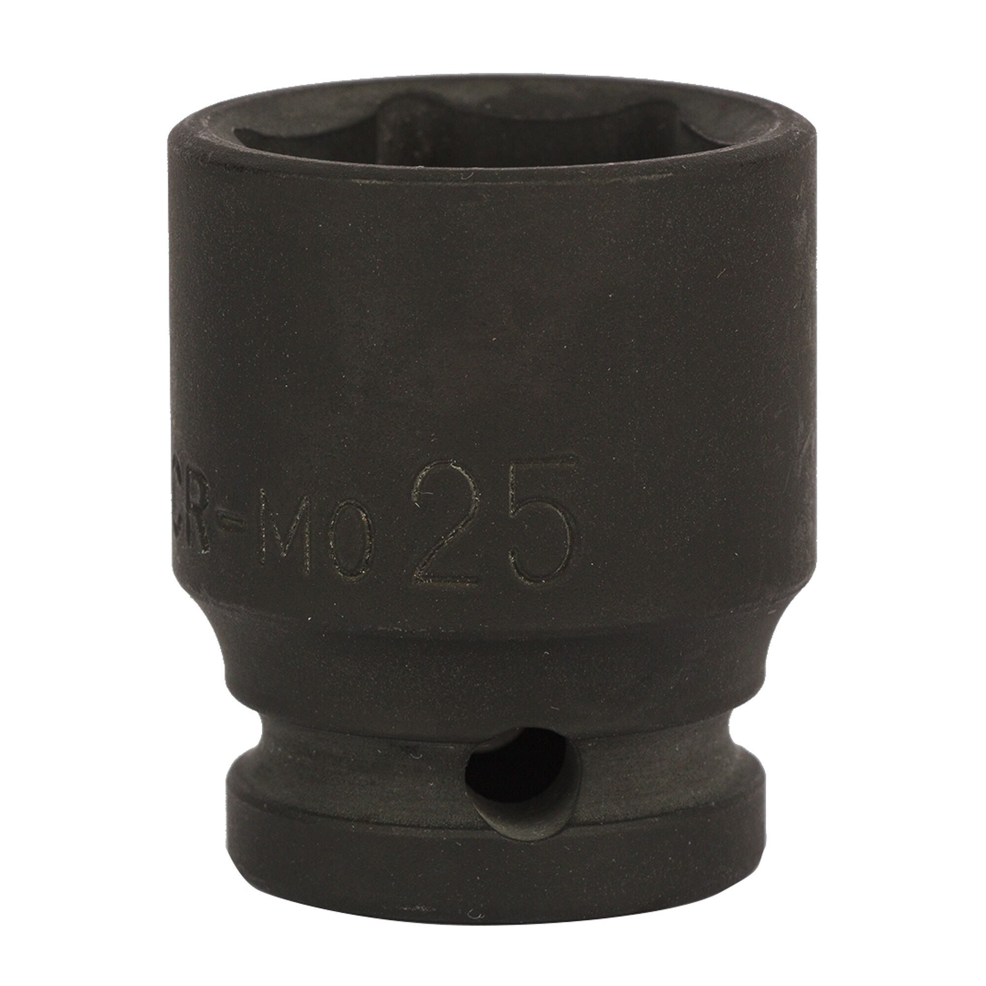 STANLEY STMT89452-8B black impact socket, 25mm size, shown upright on white background, product photography.