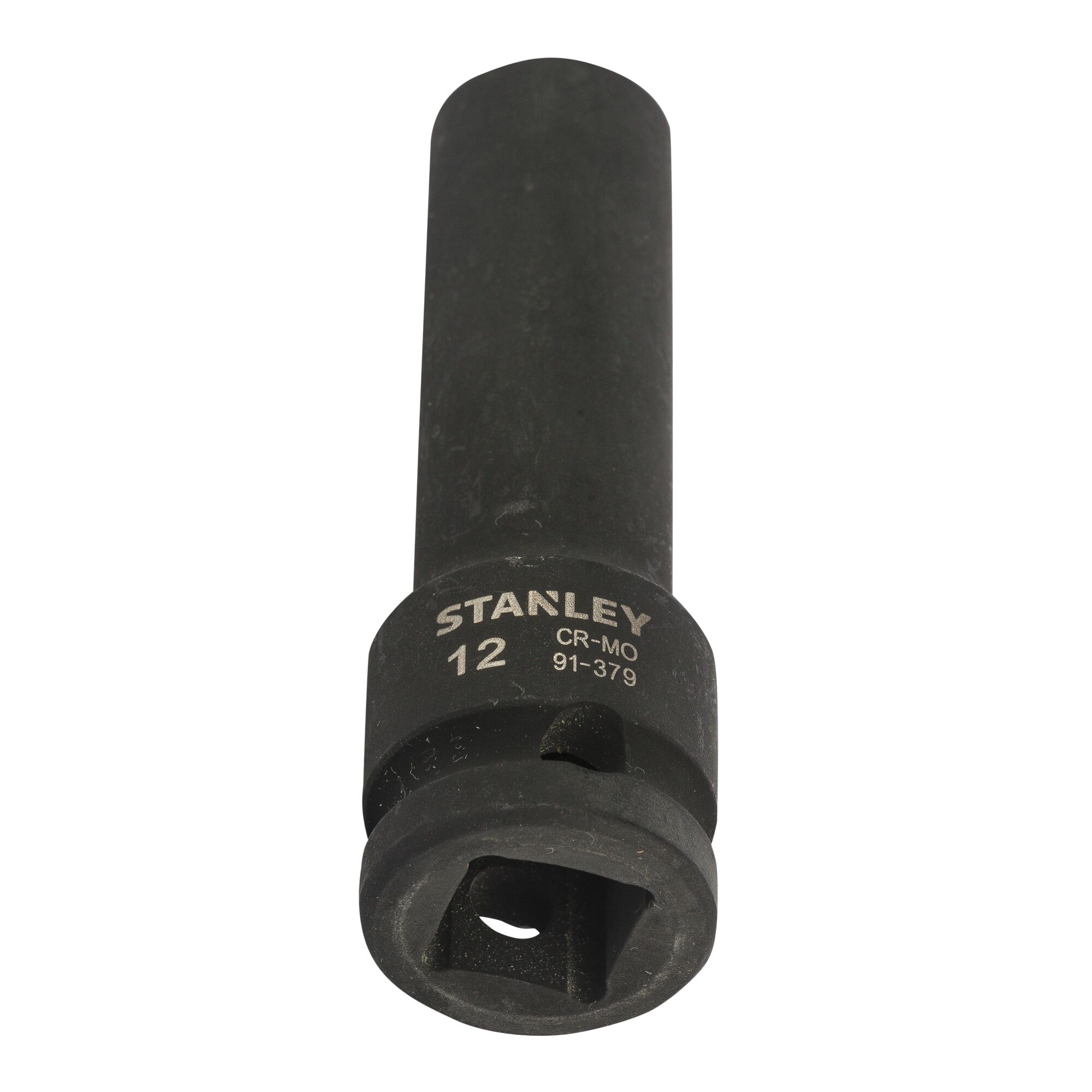 STANLEY STMT91379-8B deep impact socket, black, 12mm size, photography, front angle