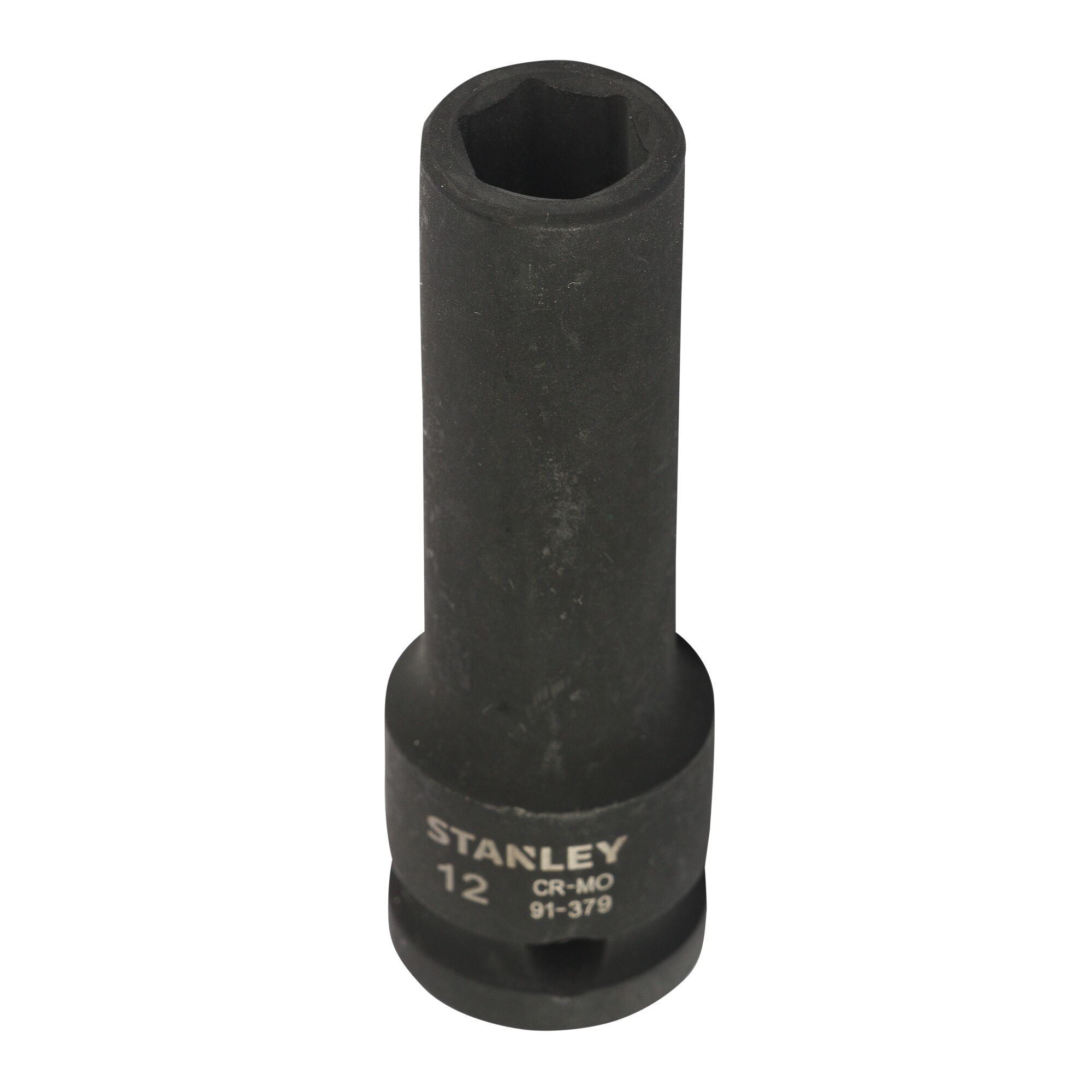 STANLEY STMT91379-8B black 12mm deep impact socket, photography, top angle