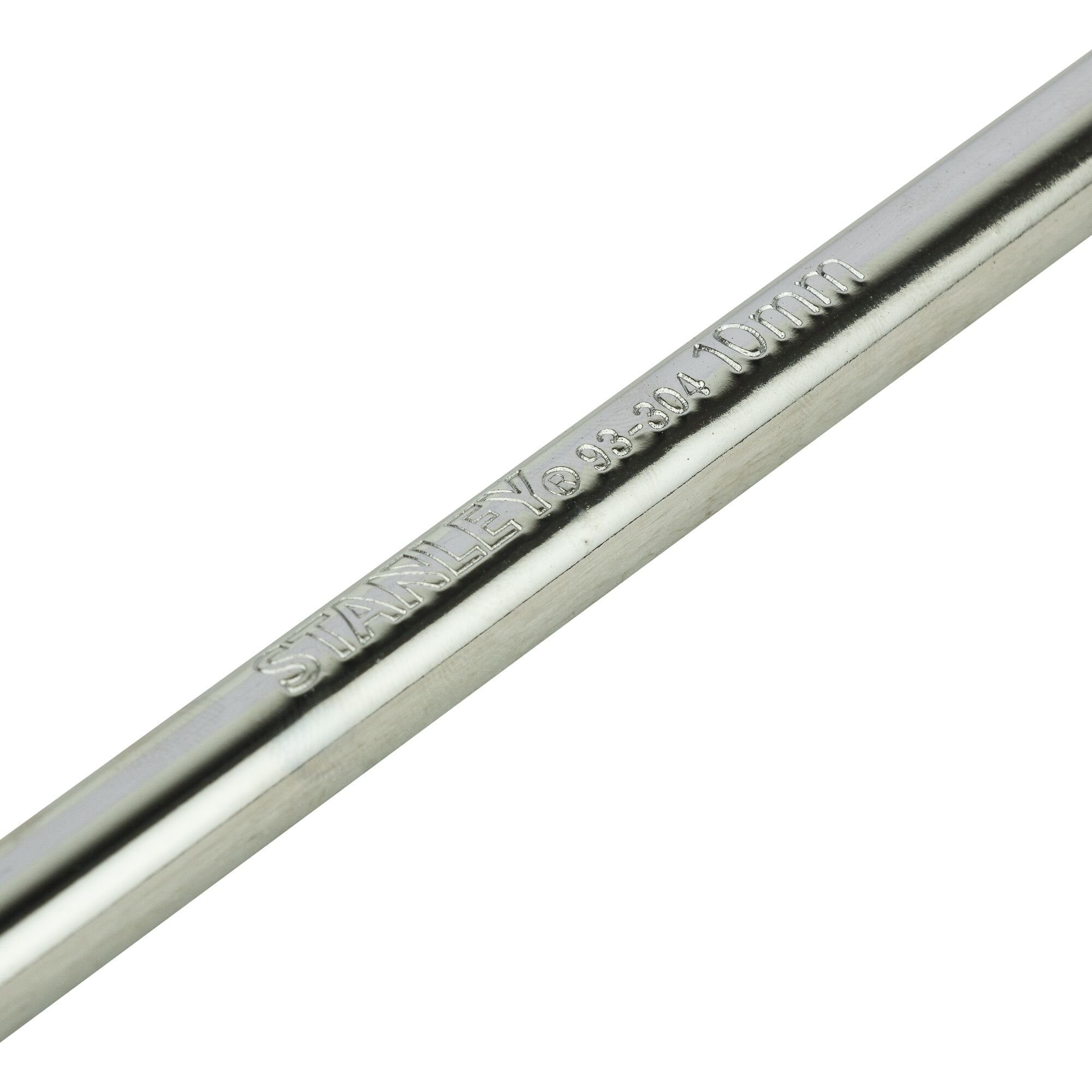 Stanley STMT93304-8 chrome wrench shaft with embossed branding, side angle, on white background.
