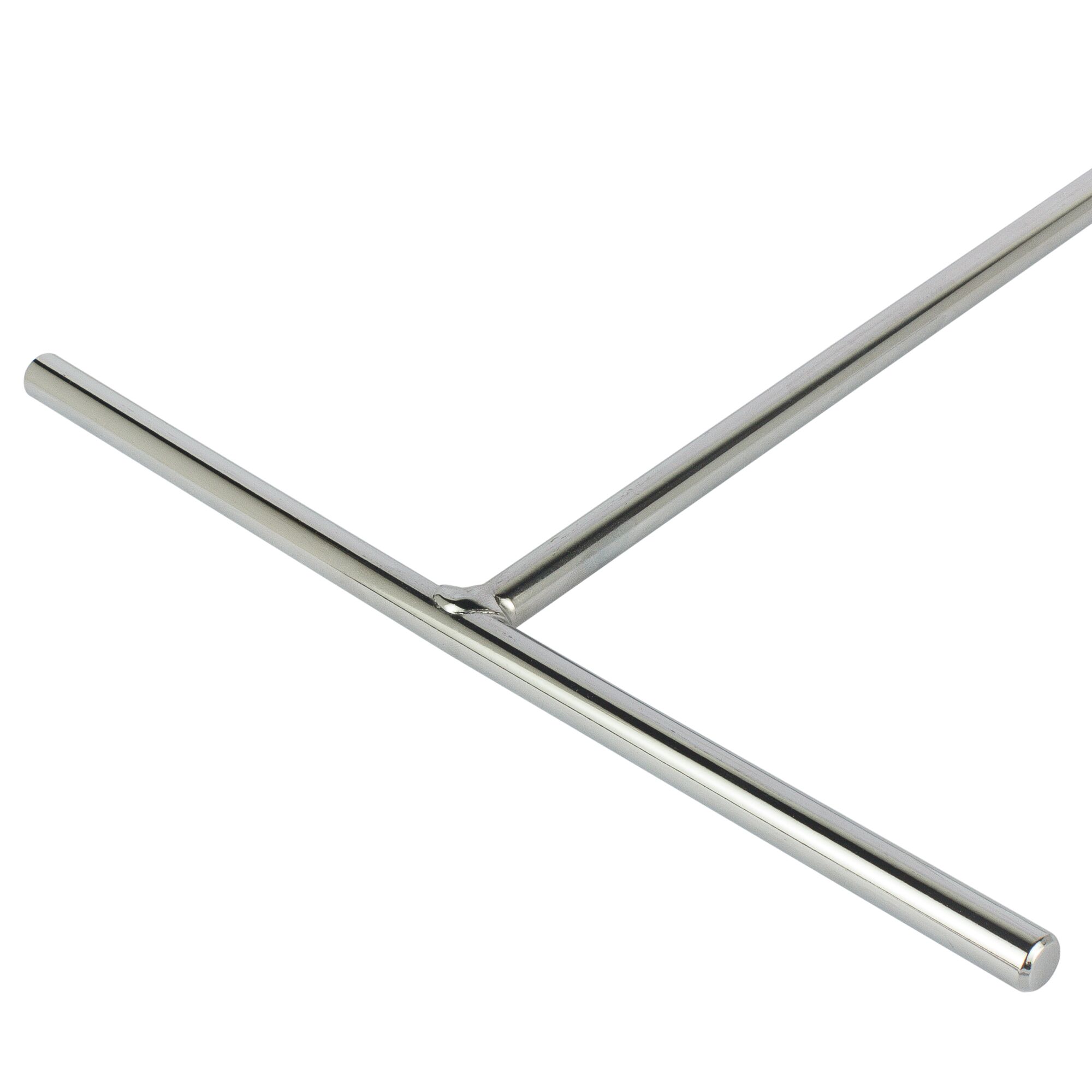 Close-up image of a Stanley metal T-shaped photography tool with a polished finish, featuring two cylindrical rods joined at a right angle.